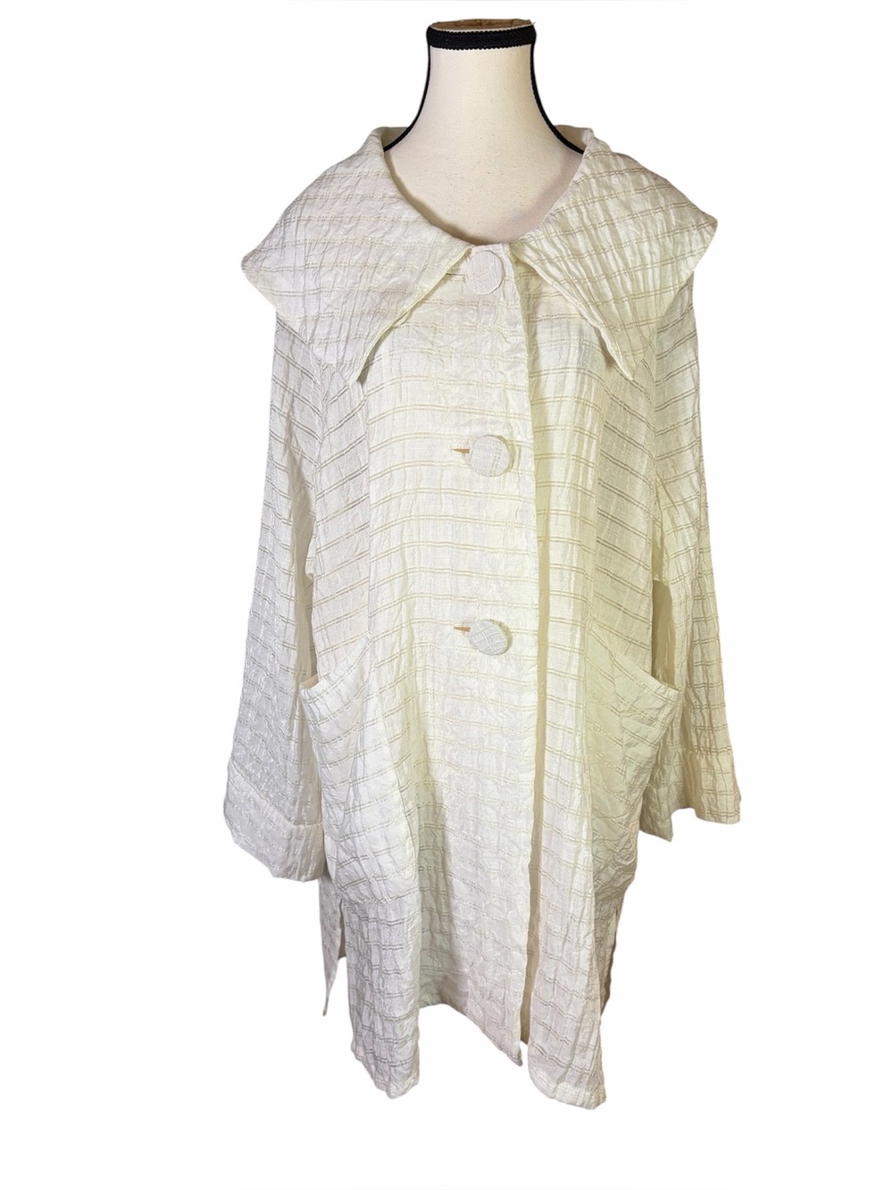 AN REN New York Art To Wear Crinkle Textured Jacket Blouse Off White Size M